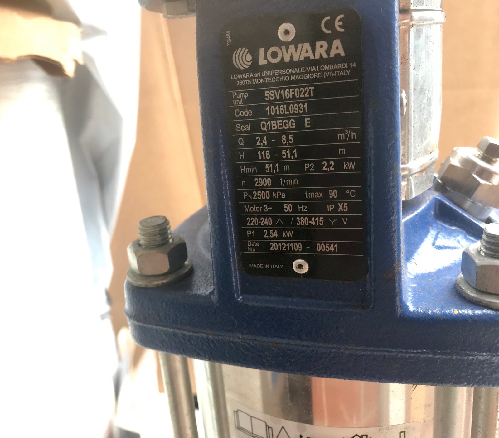 Lowara 5sv16F022T 415v Vertical Multistage Pump 2.2kW 1016L0931 #2594