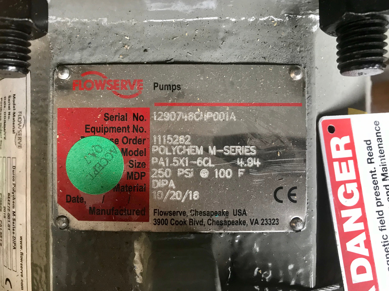 Flowserve Durco Polychem M-Series DIPA PA1.5 X 1-6CL Non Metallic Chemical Process Pump #2489