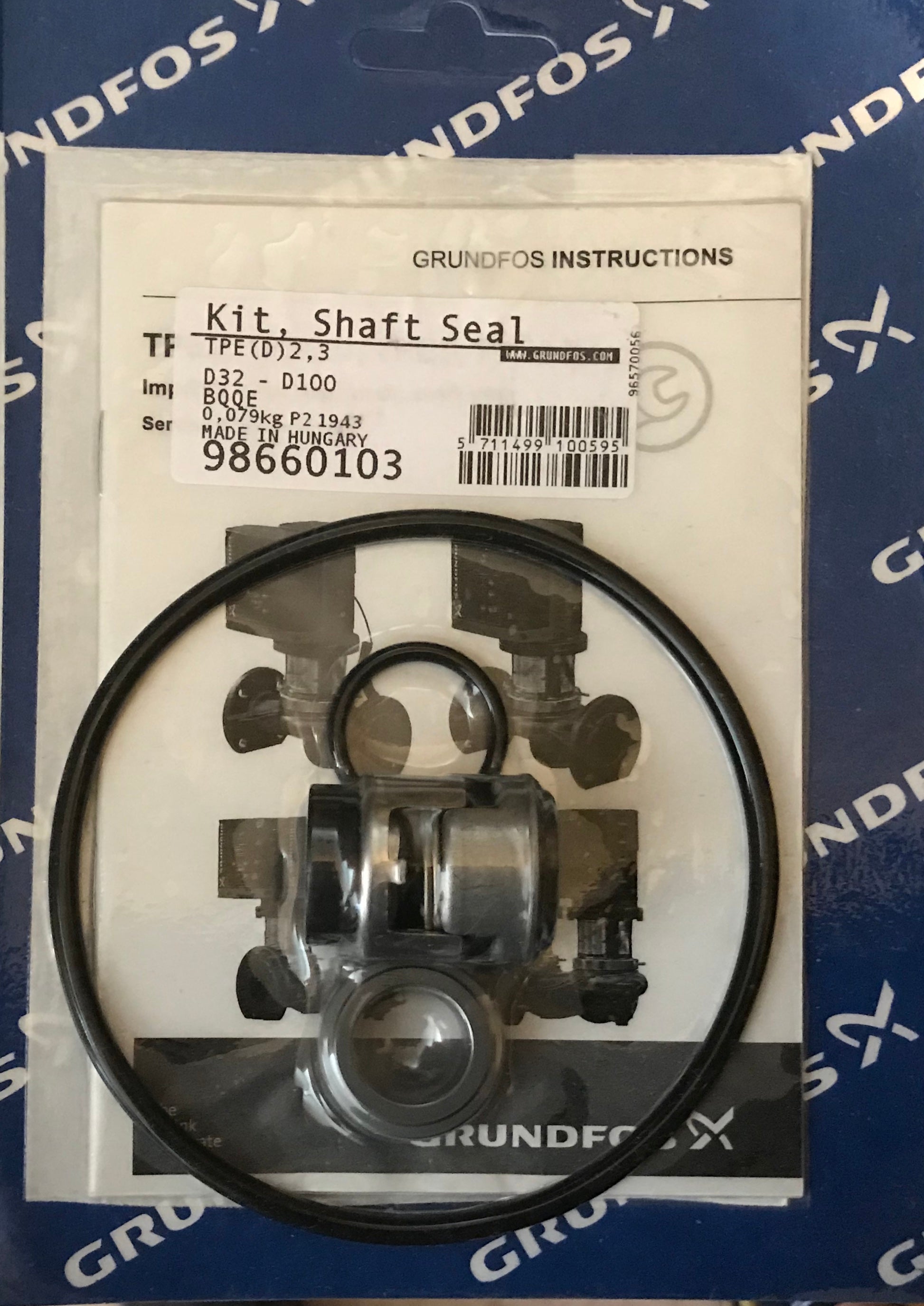 Grundfos 98660103 TPE (D) 2, 3 D32 - D100 BQQE SHAFT SEAL KIT #2167