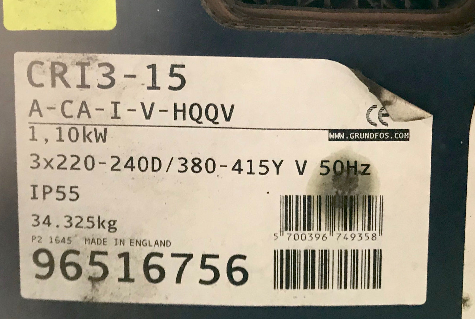 Grundfos CRI 3-15 A CA I V HQQV 3~ 415v Vertical Multistage Pump 96516756 #2369