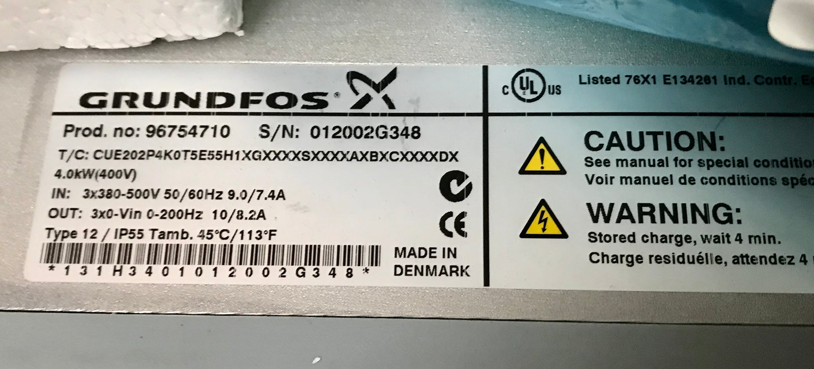 GRUNDFOS CUE 3 X 380 500v INVERTER 4KW 10A IP55 96754710 #2168