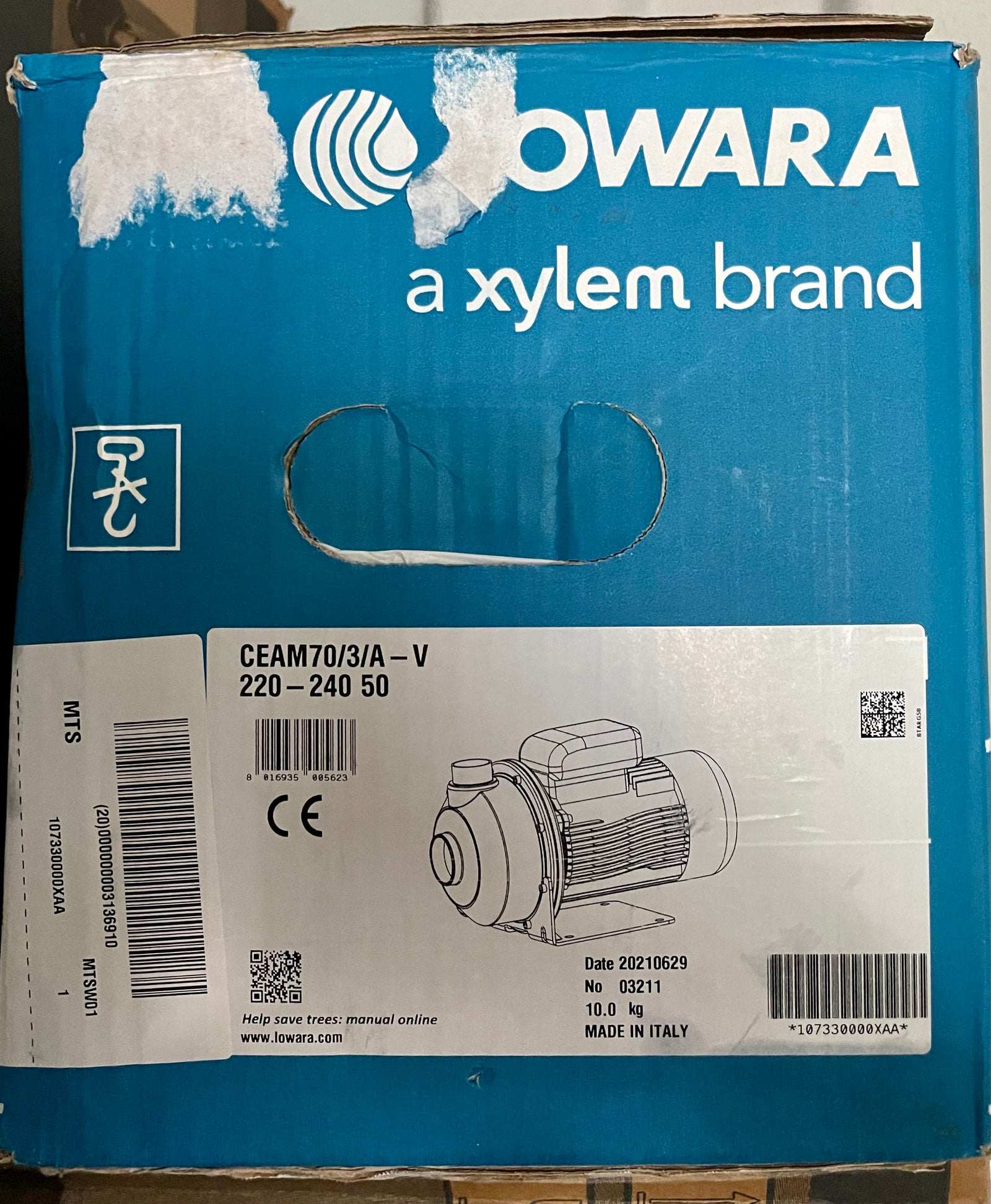Lowara CEAM70/3/A 240V 107330000XAA End Suction Pump #2952