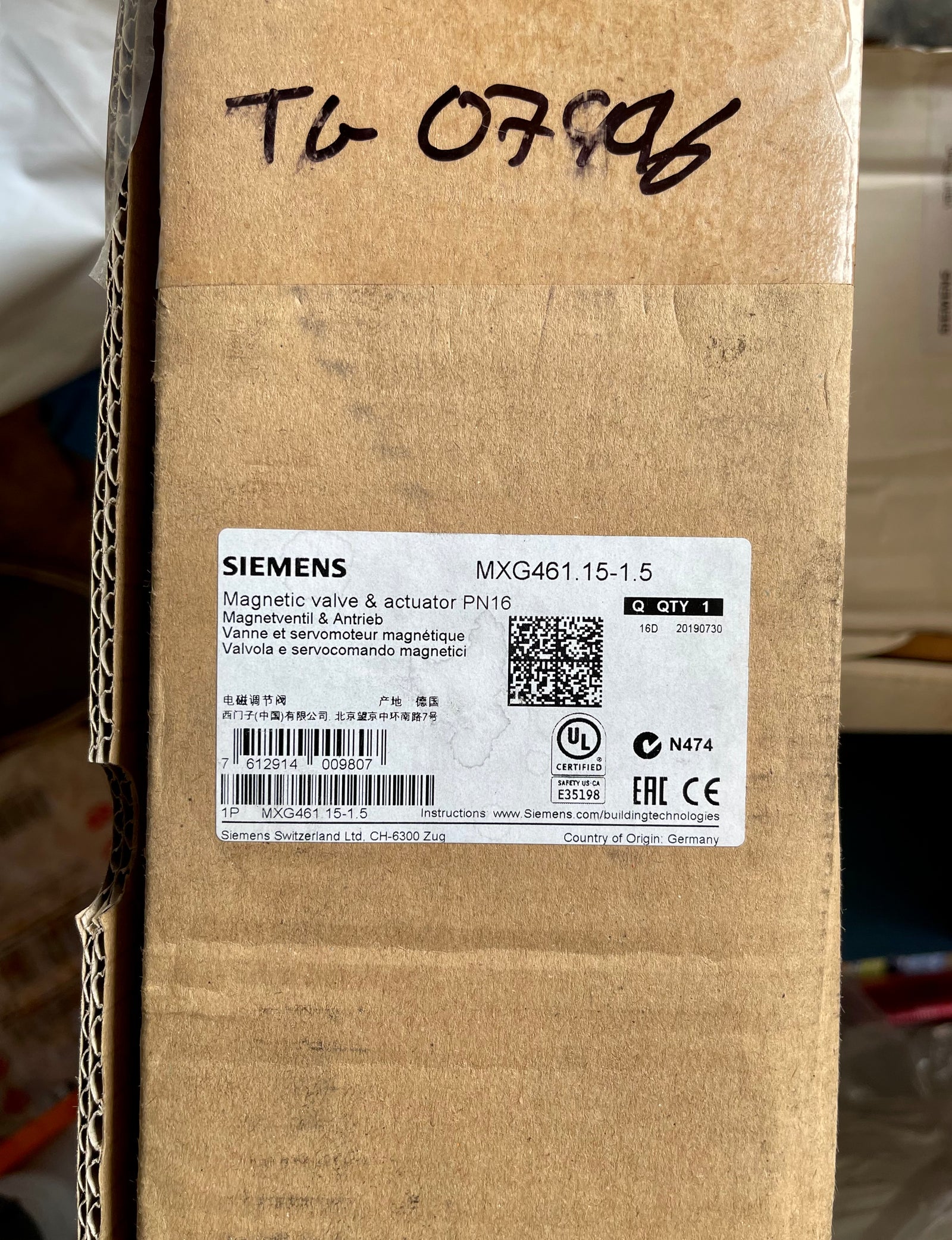 Siemens MXG461.15-1.5 Magnetic Valve & Actuator #2764 VAT