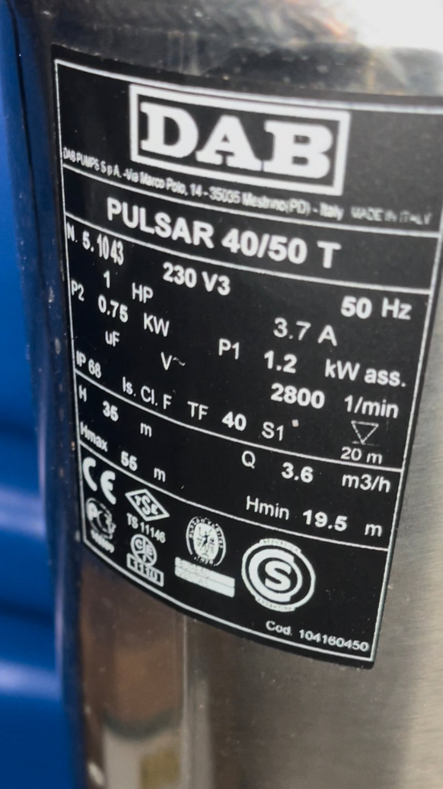 DAB NBB Booster Box Break Tank w/ Pulsar 40/50 & Active Driver Pump #3423 VAT