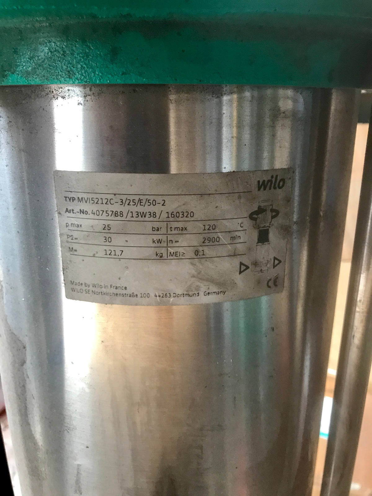 Wilo MVI 5212 C 3/25/E/50-2 DN80 vertical multistage pump 30kw 4075788 #2416