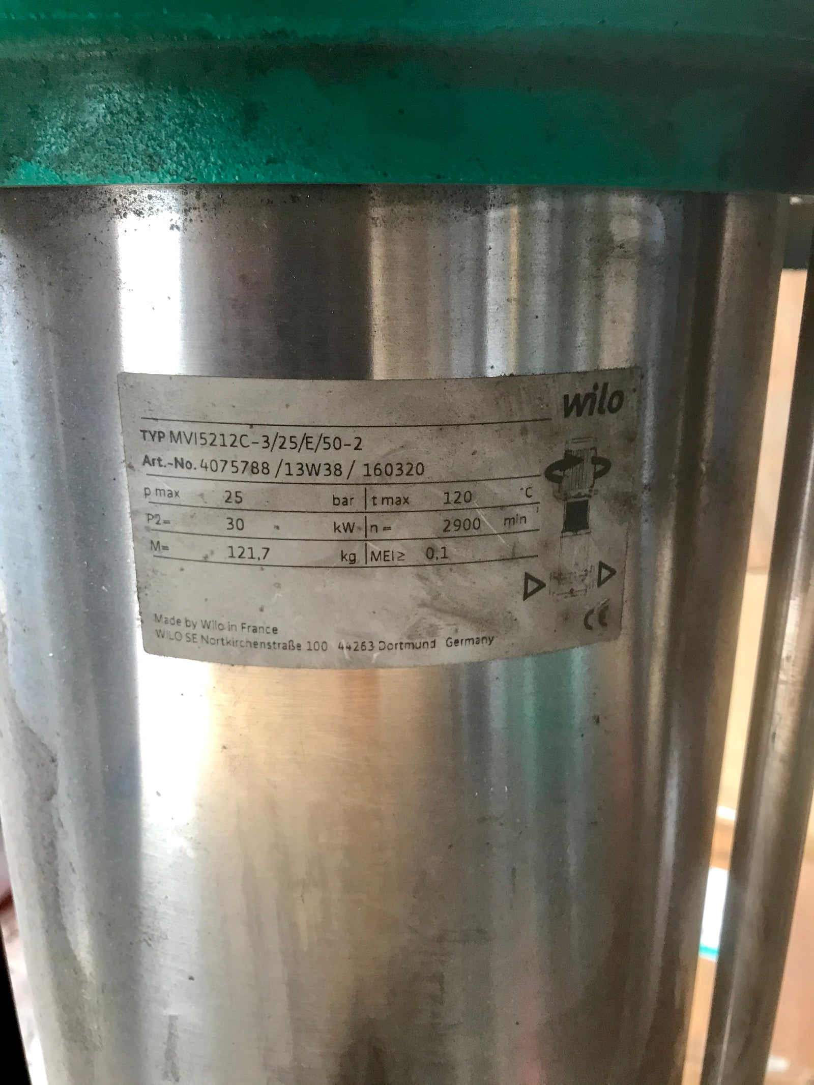 Wilo MVI 5212 C 3/25/E/50-2 DN80 vertical multistage pump 30kw 4075788 #2416