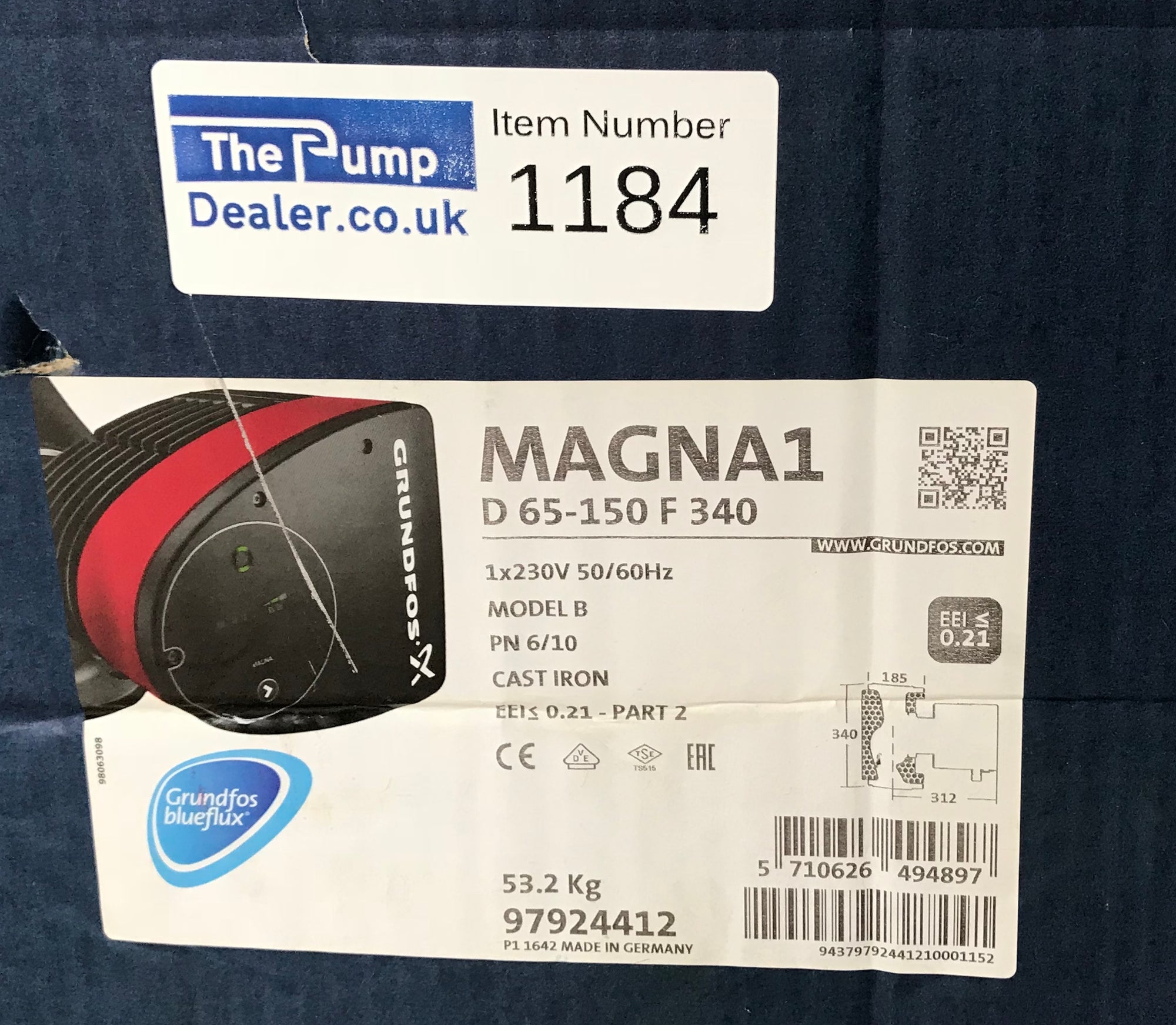 Grundfos Magna1D 65-150F 97924412 340mm Twin-Head Flanged Circulating Pump #1184