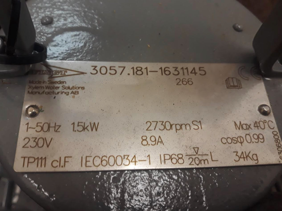 Flygt CP 3057.181 266 HT 1.5kw 240v submersible waste water pump #1640