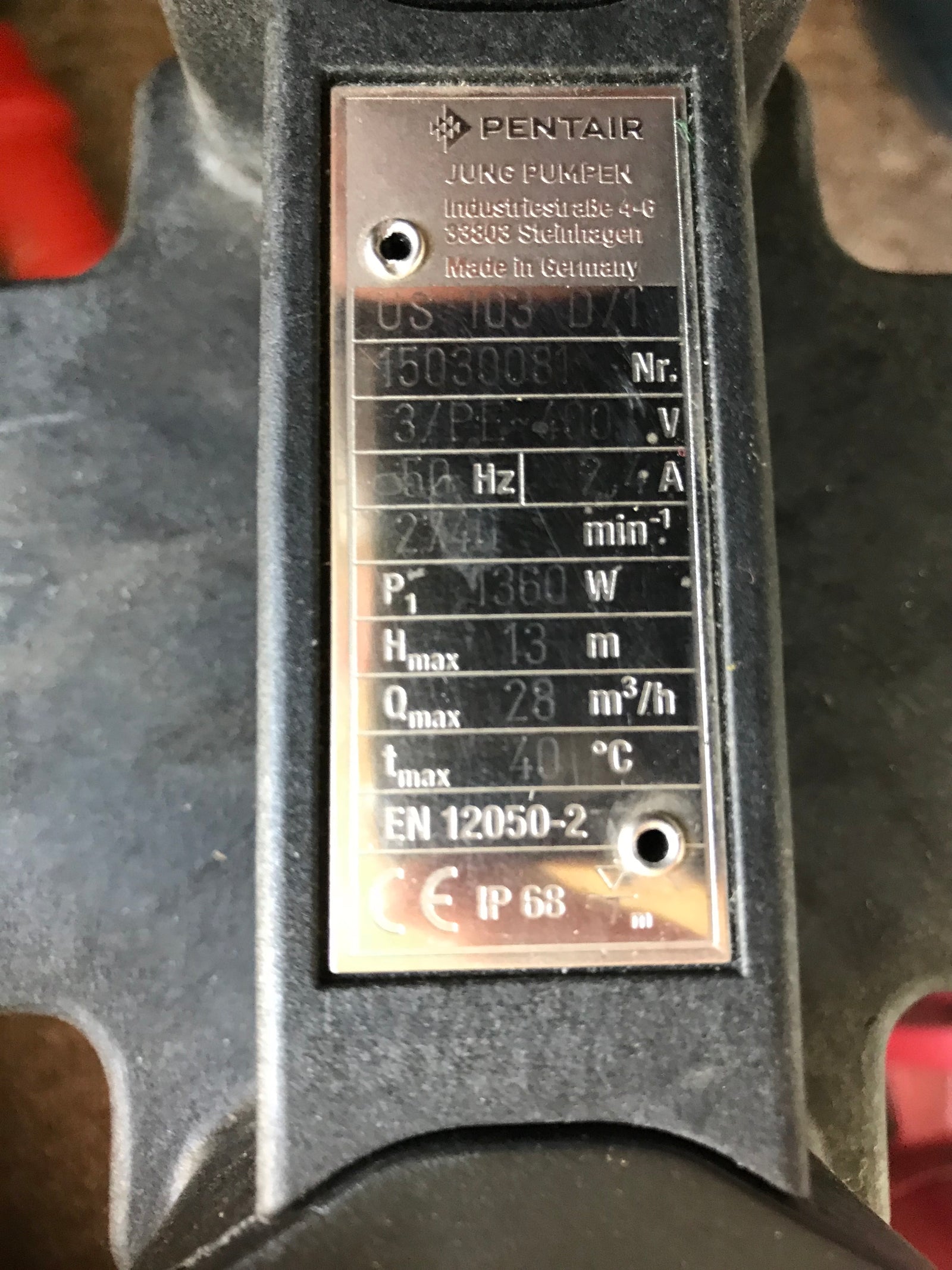 Pentair Jung Pumpen US 103 D/1 submersible waste pump JP09258 1.36kw #1638