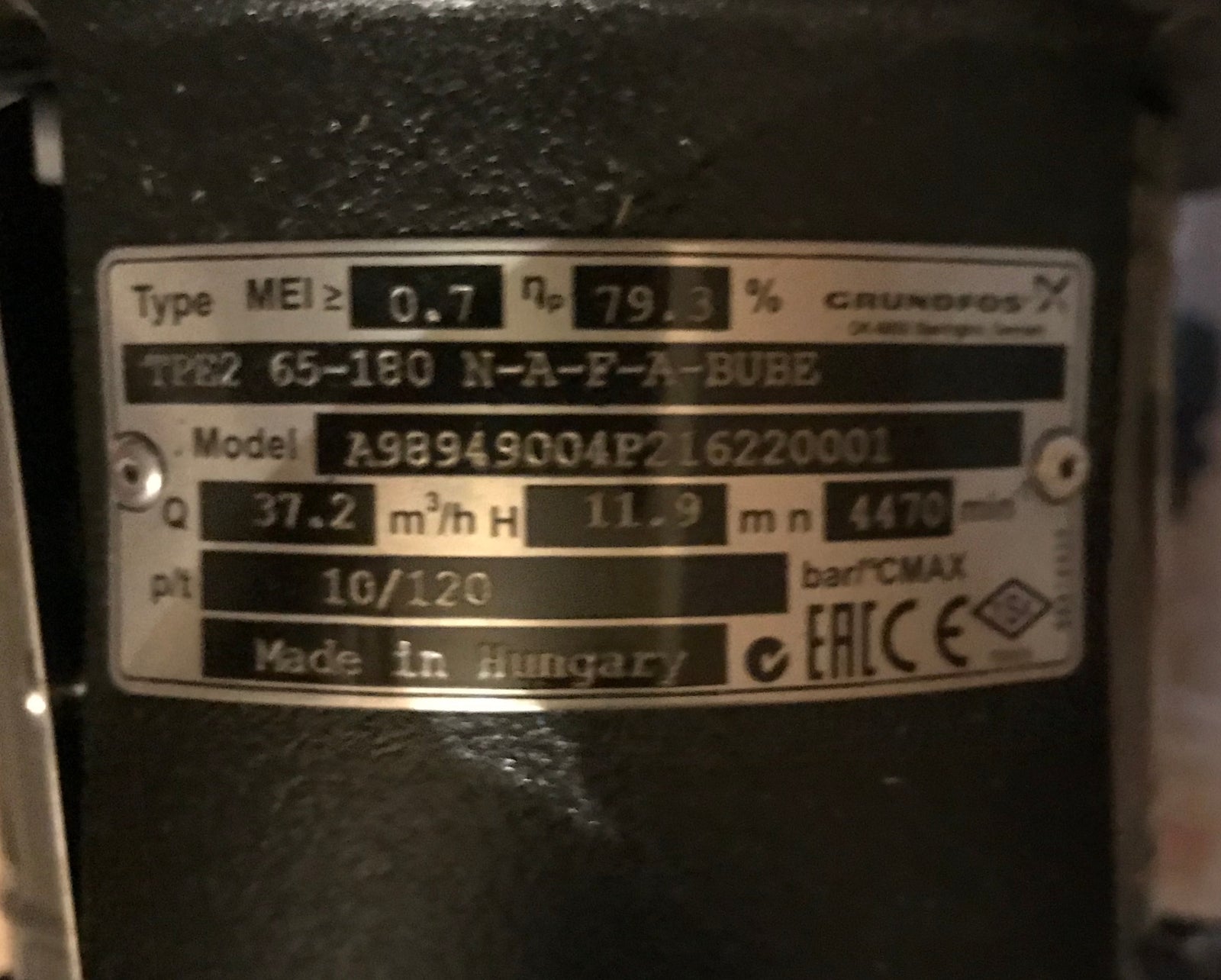 GRUNDFOS TPE2 65-180 N A F A BAQE 1.5KW SINGLE STAGE SINGLE HEAD IN LINE 415v 98949004 #1349