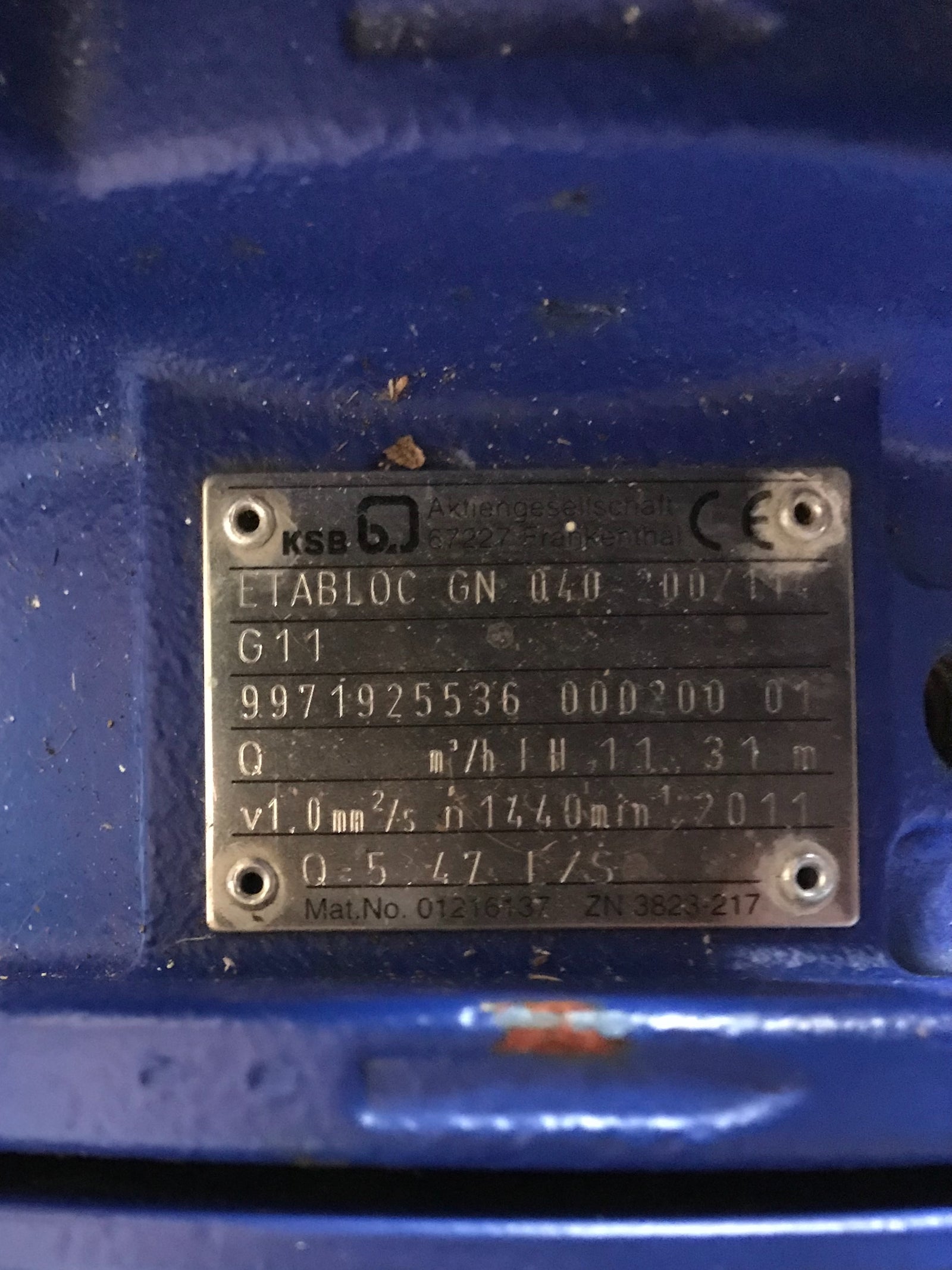 KSB ETABLOC 40-200/114 Centrifugal End Suction Pump 1.1kw #1008