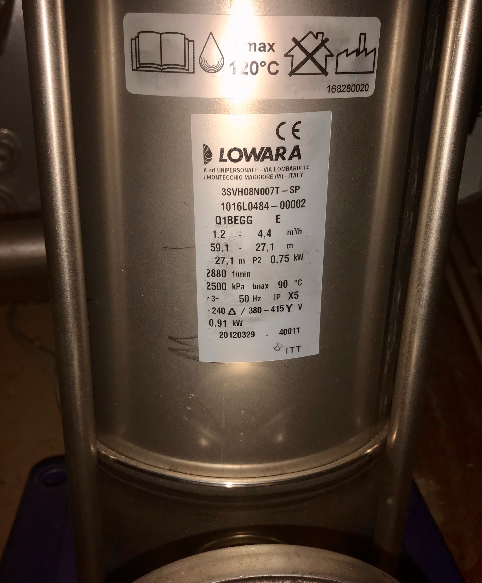 Lowara 3SVH08 N007T 415v Vertical Multistage Pump e-SV 0.75kw #2022a