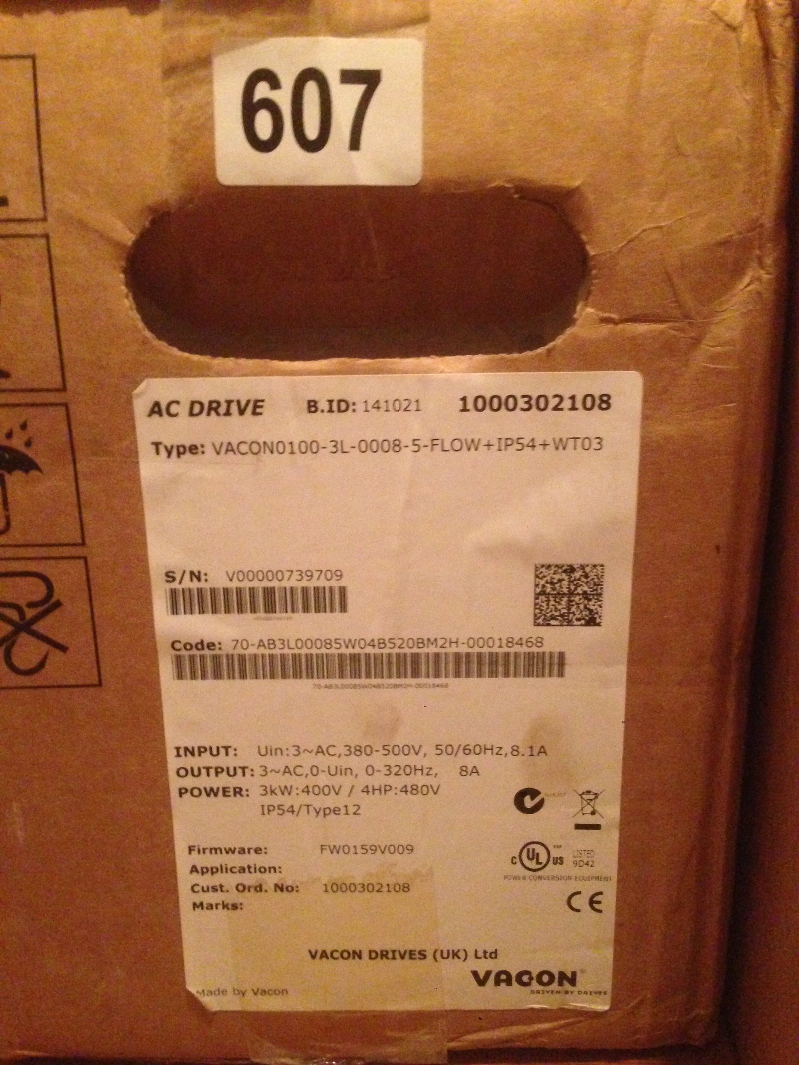 Vacon 100 Flow IP54 3kW 400V 3ph - Fan/Pump AC Inverter Drive Speed Controller VACON0100-3L-0008-5-FLOW+IP54