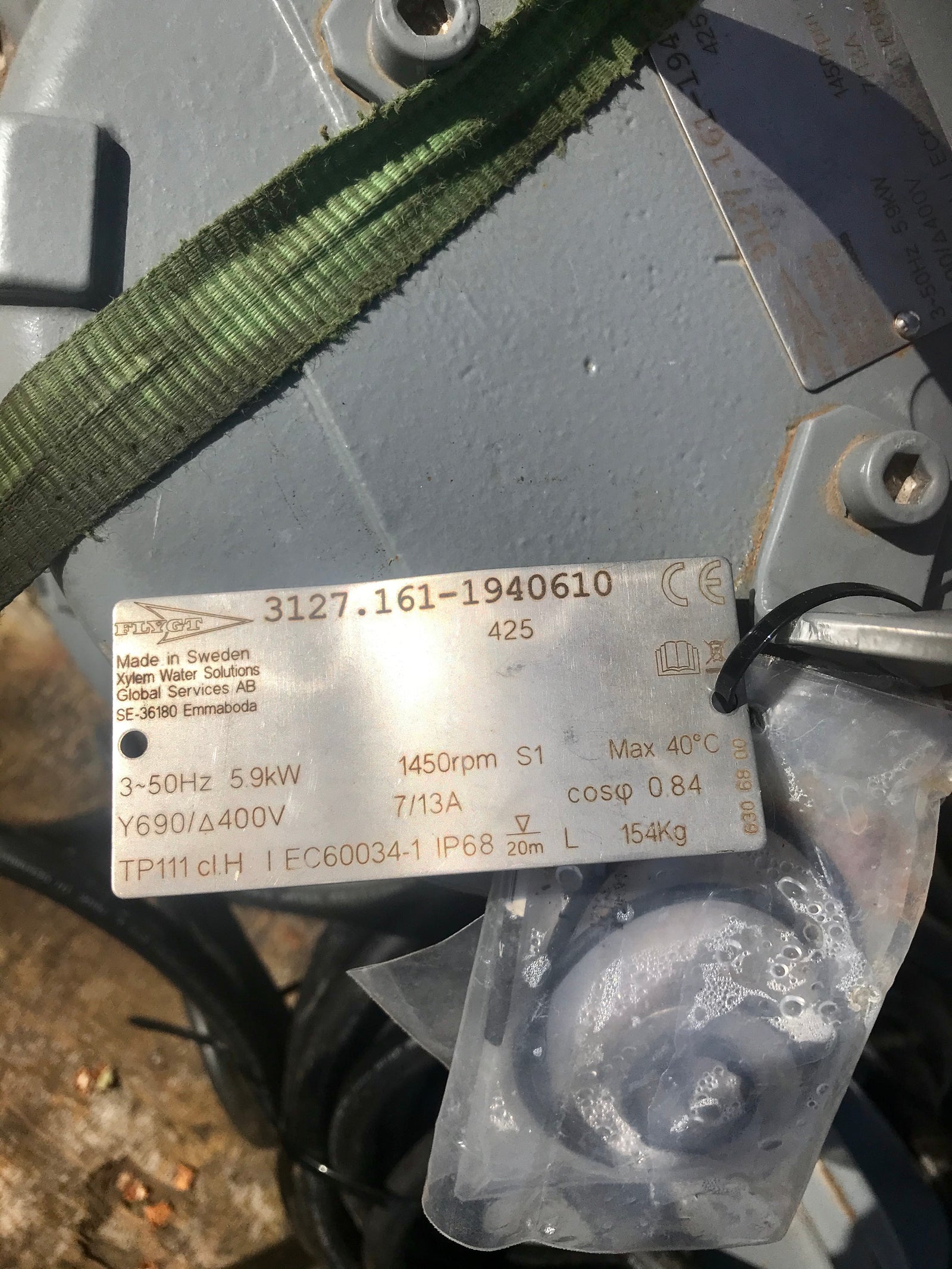 Flygt LT 3127.161 425 5.9kw submersible waste water pump #2500