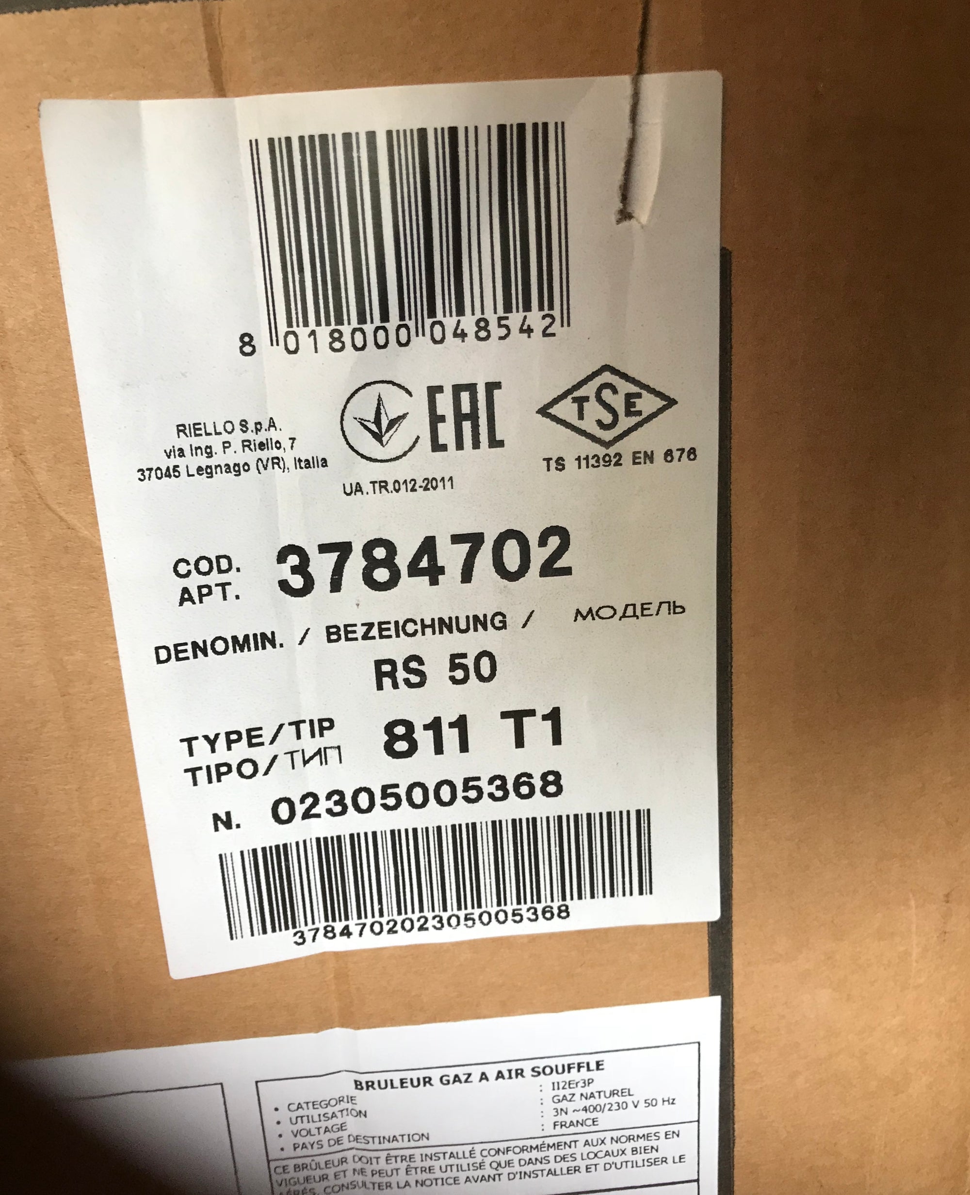 Riello RS 50 Gas Burner 3784702 600kw 811T1 #1382