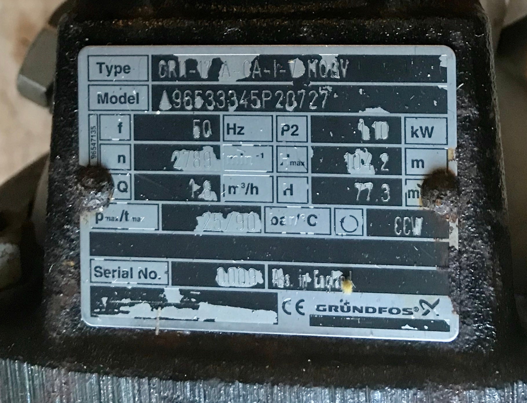Grundfos CRI 1-17 A-CA-A-V-HQQV 240v vertical multistage pump 96533345 #2159