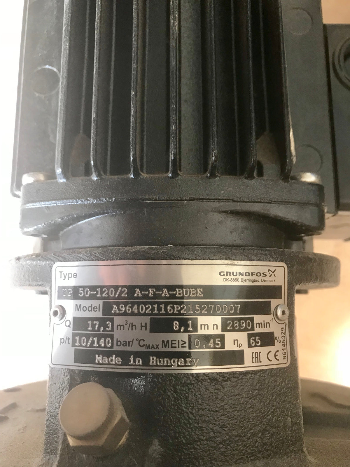 GRUNDFOS TP 50-120/2 A F A BUBE 0.75KW 96402116 SINGLE STAGE SINGLE HEAD IN LINE 2 POLE 415V #1309 USED