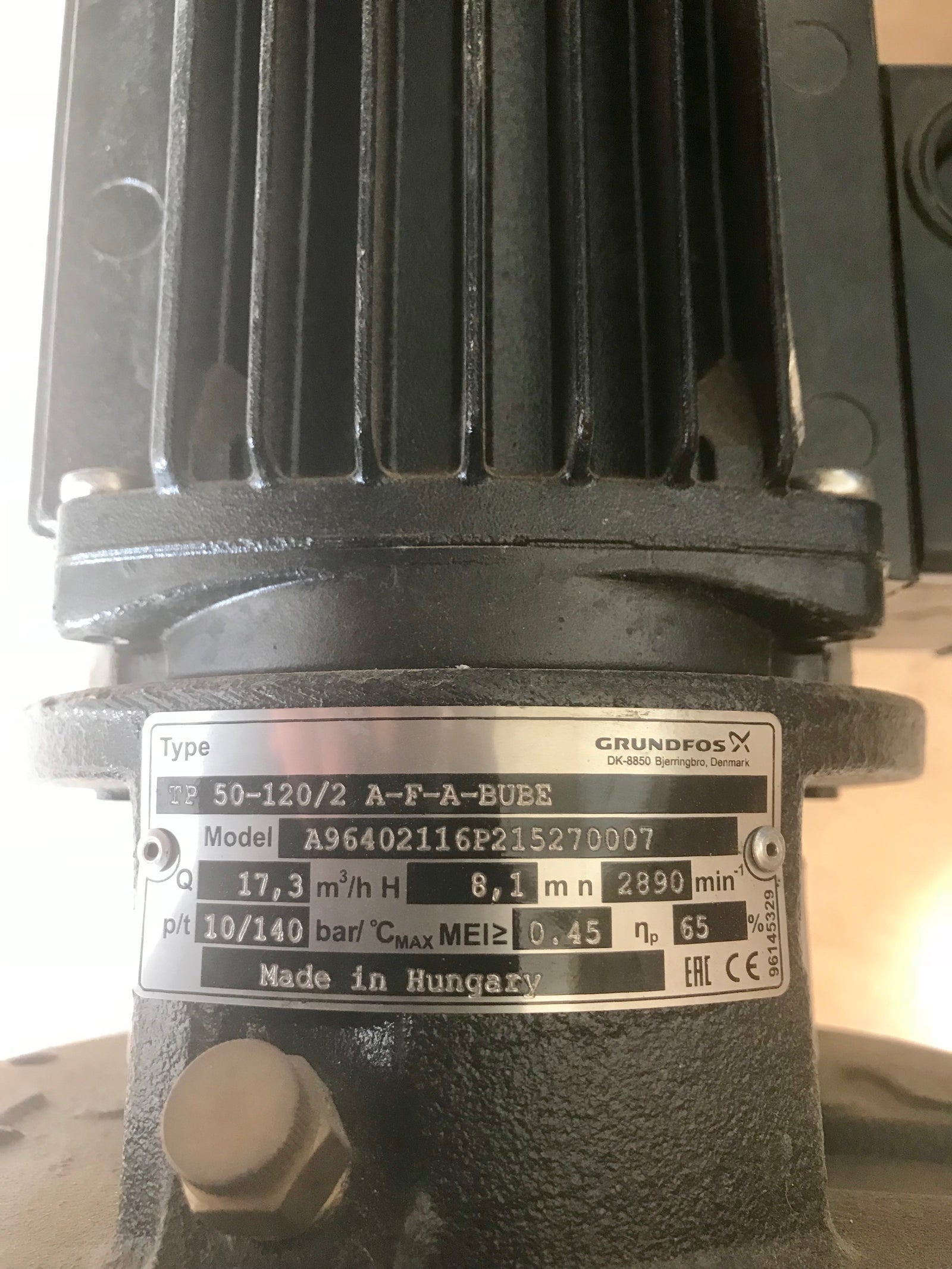 GRUNDFOS TP 50-120/2 A F A BUBE 0.75KW 96402116 SINGLE STAGE SINGLE HEAD IN LINE 2 POLE 415V #1309 USED