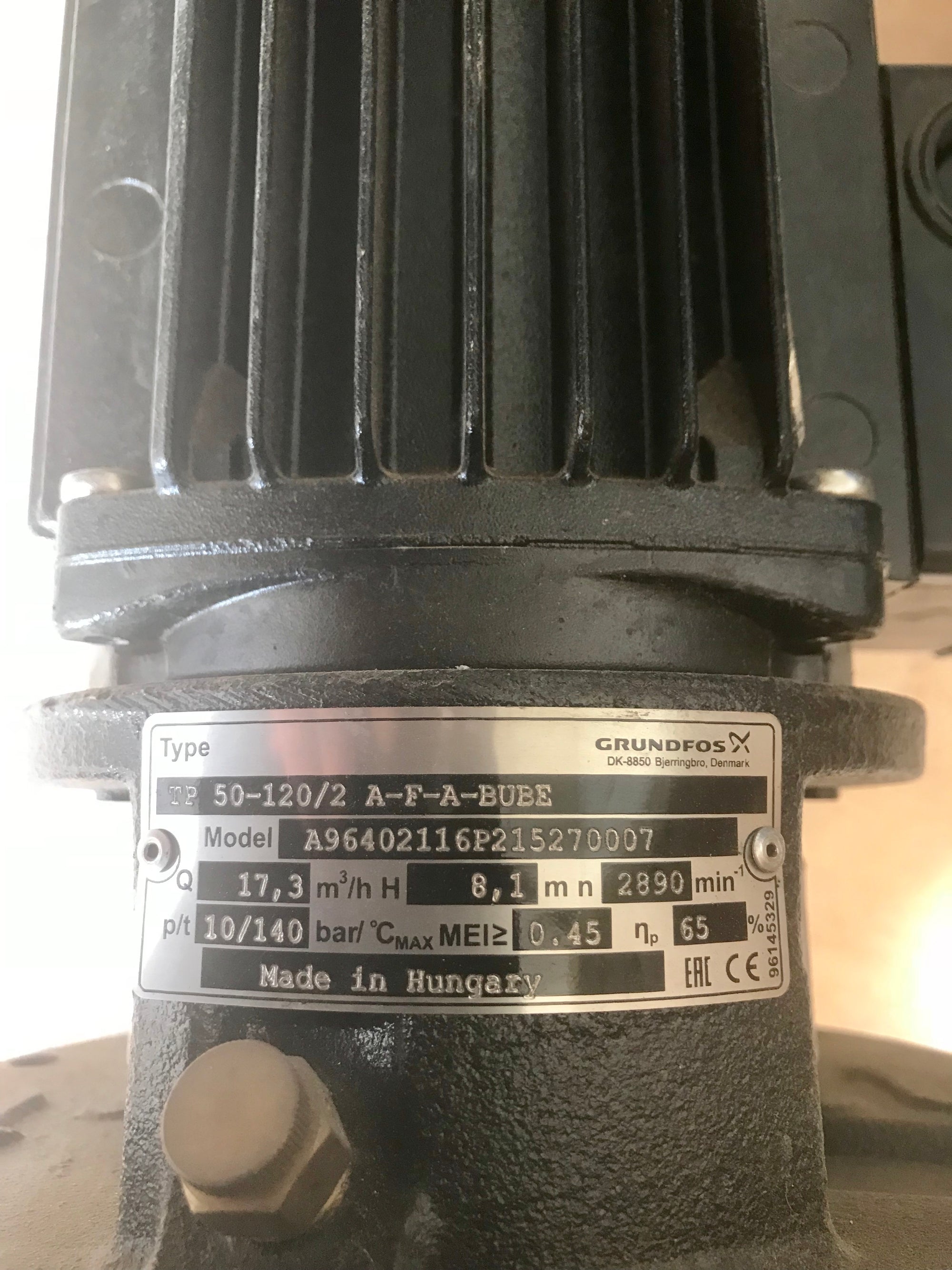 GRUNDFOS TP 50-120/2 A F A BUBE 0.75KW 96402116 SINGLE STAGE SINGLE HEAD IN LINE 2 POLE 415V #1309 USED