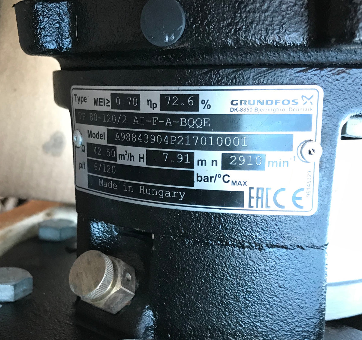 GRUNDFOS TP 80-120/2 AI F A BQQE 1.5KW IN LINE 415V 98843904 #1252 USED
