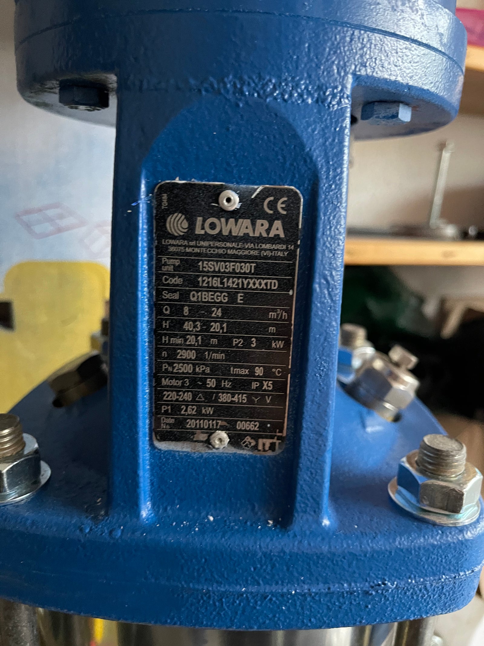 Lowara 15SV03 F030T Vertical Multistage Pump 3kw 415v 1216L1421YXXXTD #3351 Used