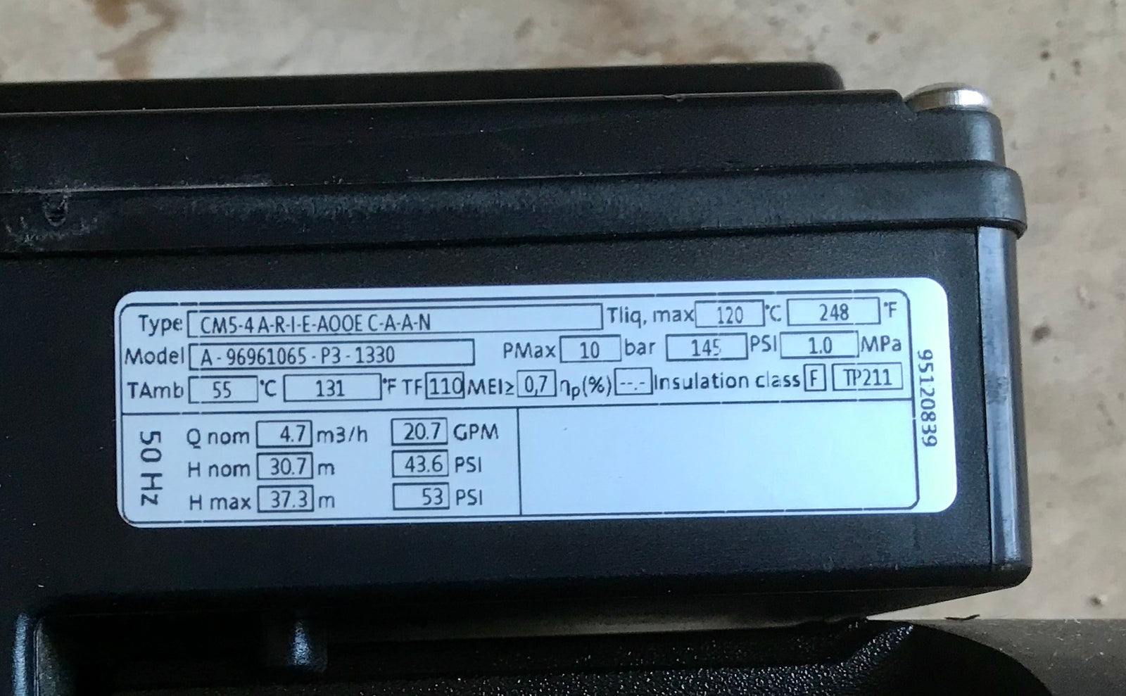 Grundfos CM 5-4 A R I E AQQE CAAN 96961065 Horizontal Multi-stage Pump 240v #2154