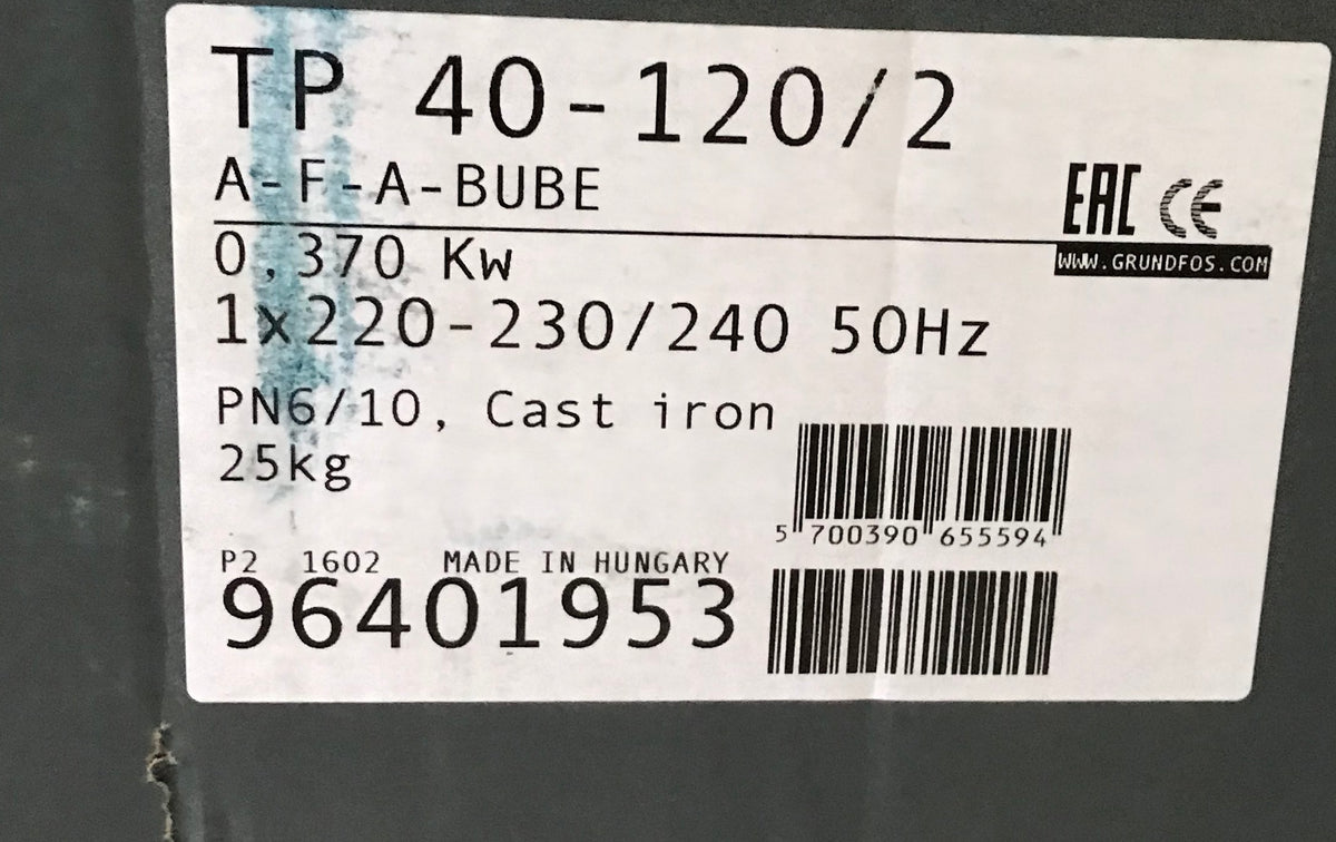 GRUNDFOS TP 40-120/2 A F A BUBE 0.37KW SINGLE STAGE IN LINE 240v 96401953 #1636 VAT