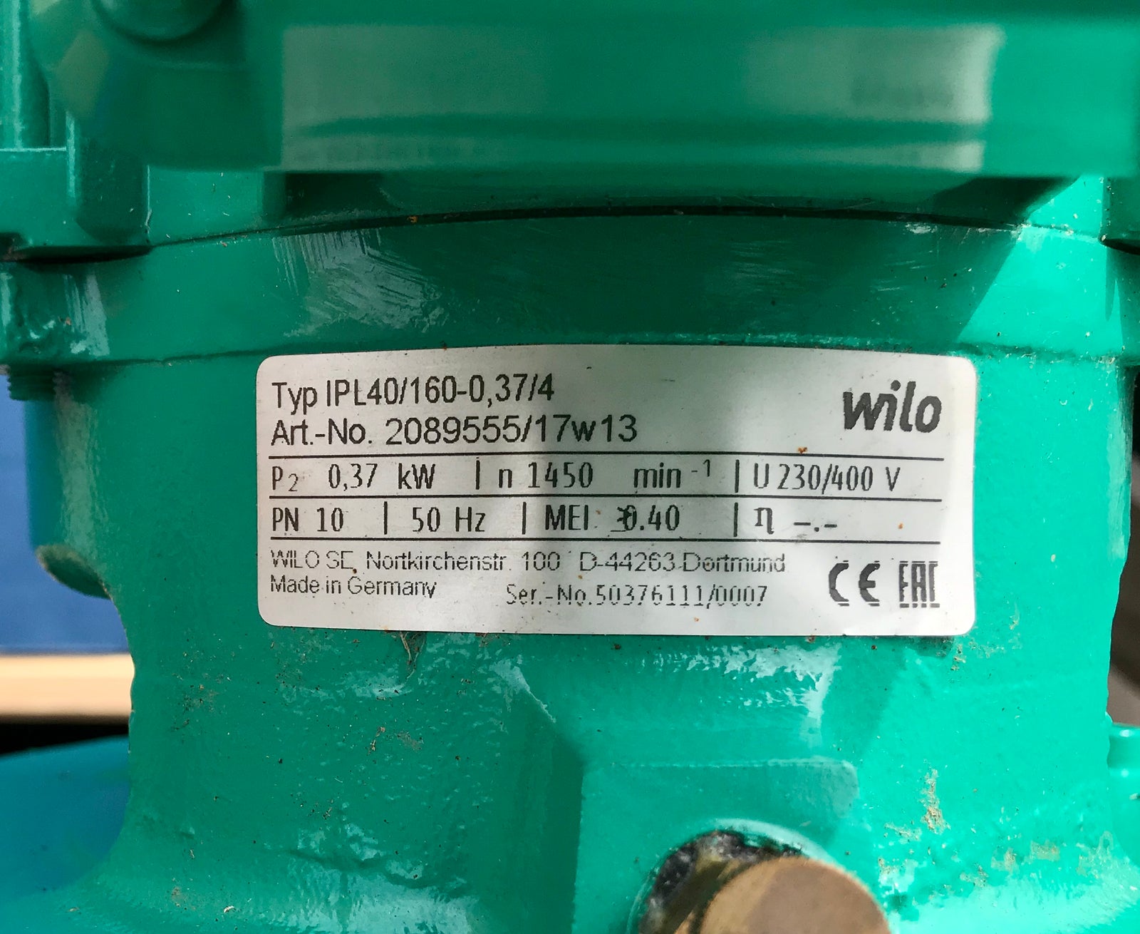 Wilo IPL 40/160-0.37/4 2089555 Dn40 In Line Pump 415v #1937