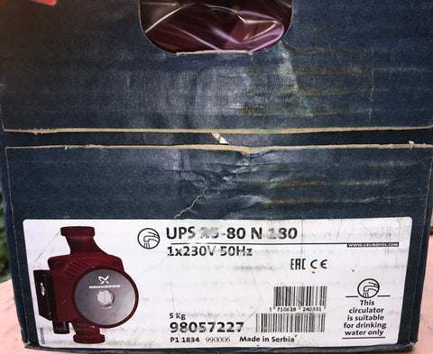 Grundfos UPS 25-80 (N) (180) Hot Water Service Circulator 240V 98057227 Stainless steel #1498 vat