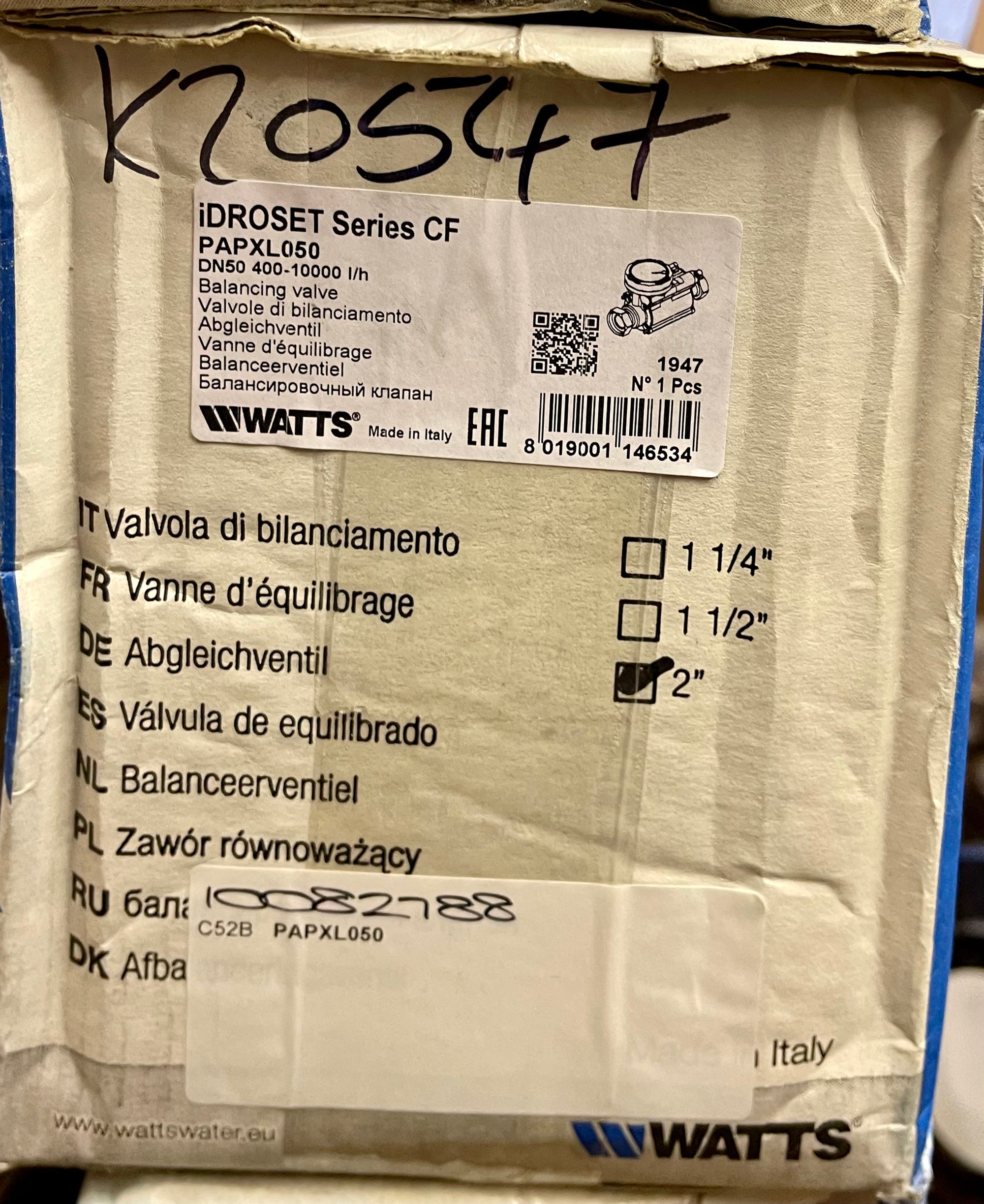 Watts Idroset Static Balancing Valve 2″ FBSP Union Connections PAPXL050 #3343 VAT