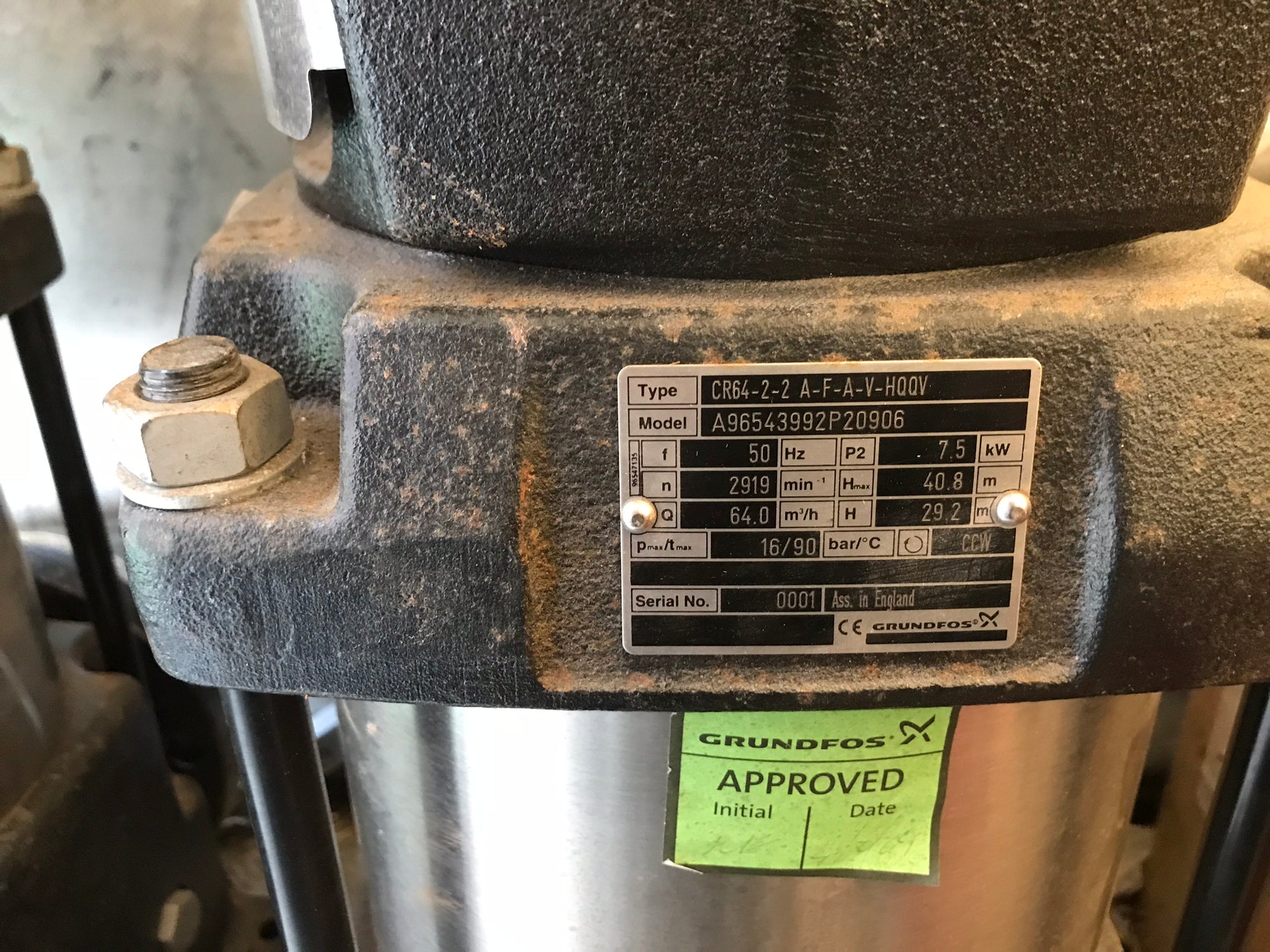 Grundfos CR 64-2-2 A-F-A-V-HQQV 415v dn100 vertical multistage pump 96543992 #1475