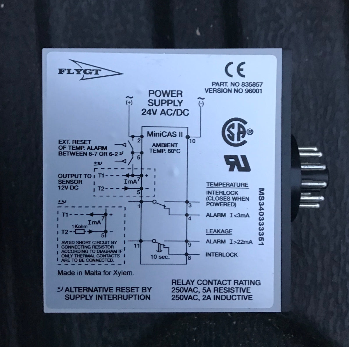 Minicas Double Sensor Flygt MiniCAS II Pump sensor monitor 24vac #1288 - The Pump Dealer