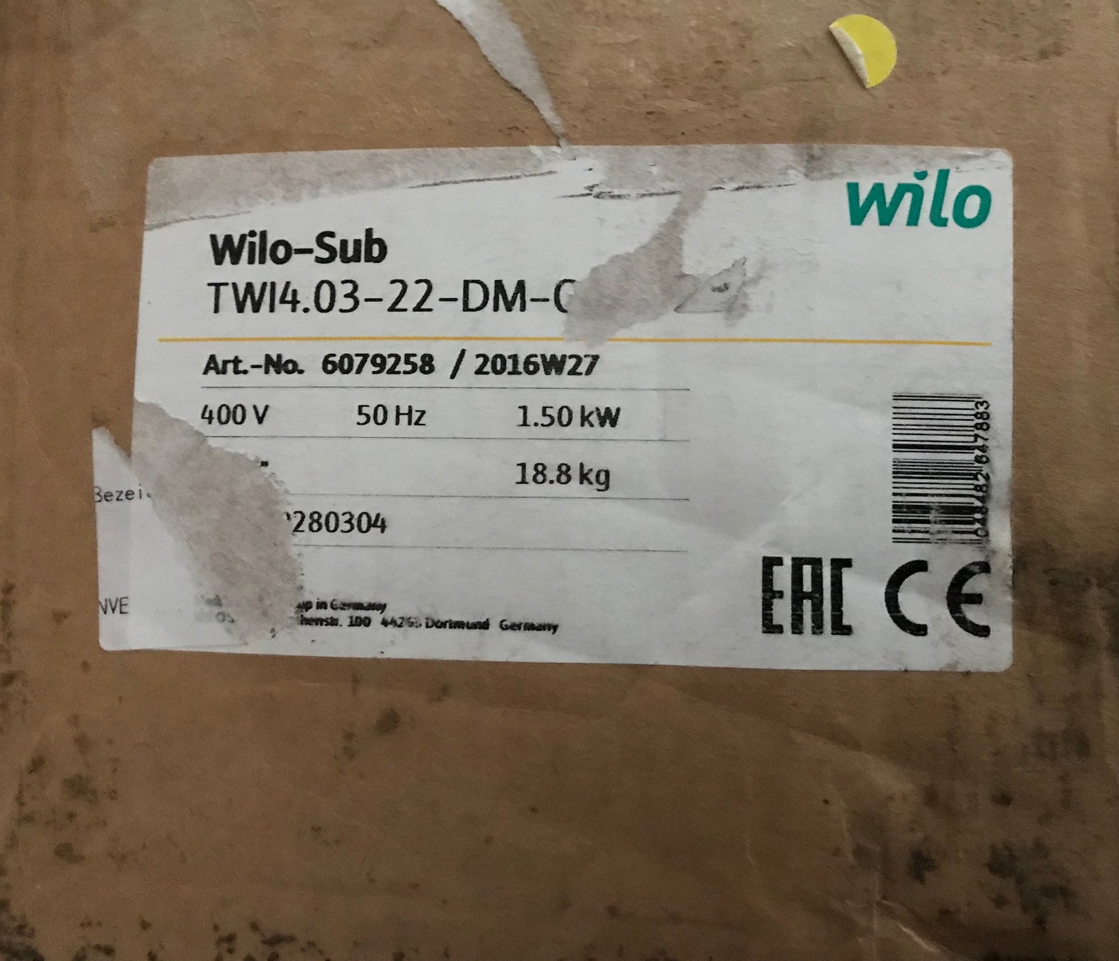 Wilo Sub TWI 4.03-22-CI borehole Pump 400v 4” multistage submersible 6079258 1.5kw #1568