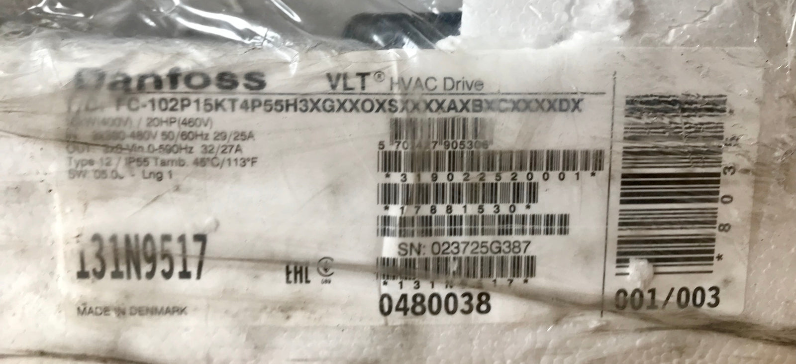 Danfoss Inverter Invertor IP55 15KW Variable Speed Drive 131n9517 #1343/3955