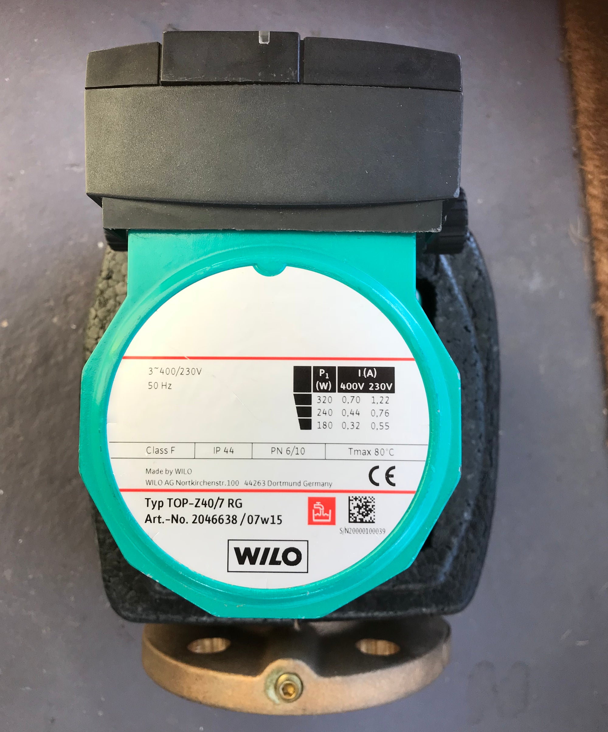 Wilo Top Z 40/7  250mm 415V 2046638 Circulator Pump Hot water drinking water #851