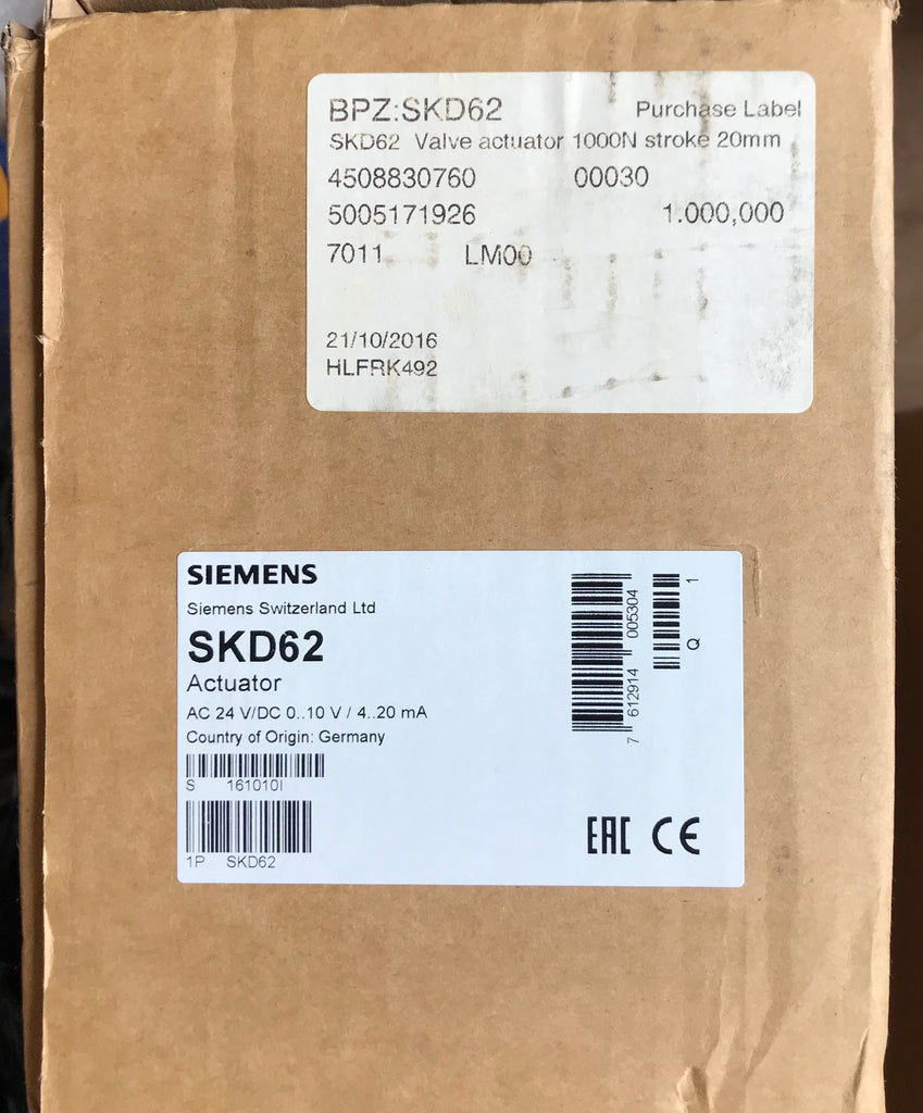 SIEMENS SKD62 24v Low Torque Spring Release Actuator #1818