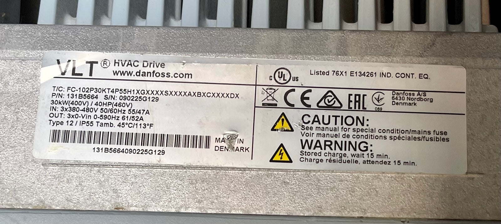 Danfoss VLT HVAC Drive FC-102 131B5664 30kw Inverter Control Drive #3133 USED