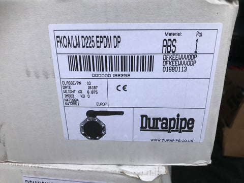 Durapipe ABS EPDM 8” inch D225 Butterfly Valve #1398