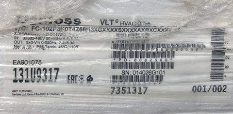 Danfoss VLT FC-102 3 KW HVAC Variable Speed Drive Inverter IP66 131U9317 415v #2513