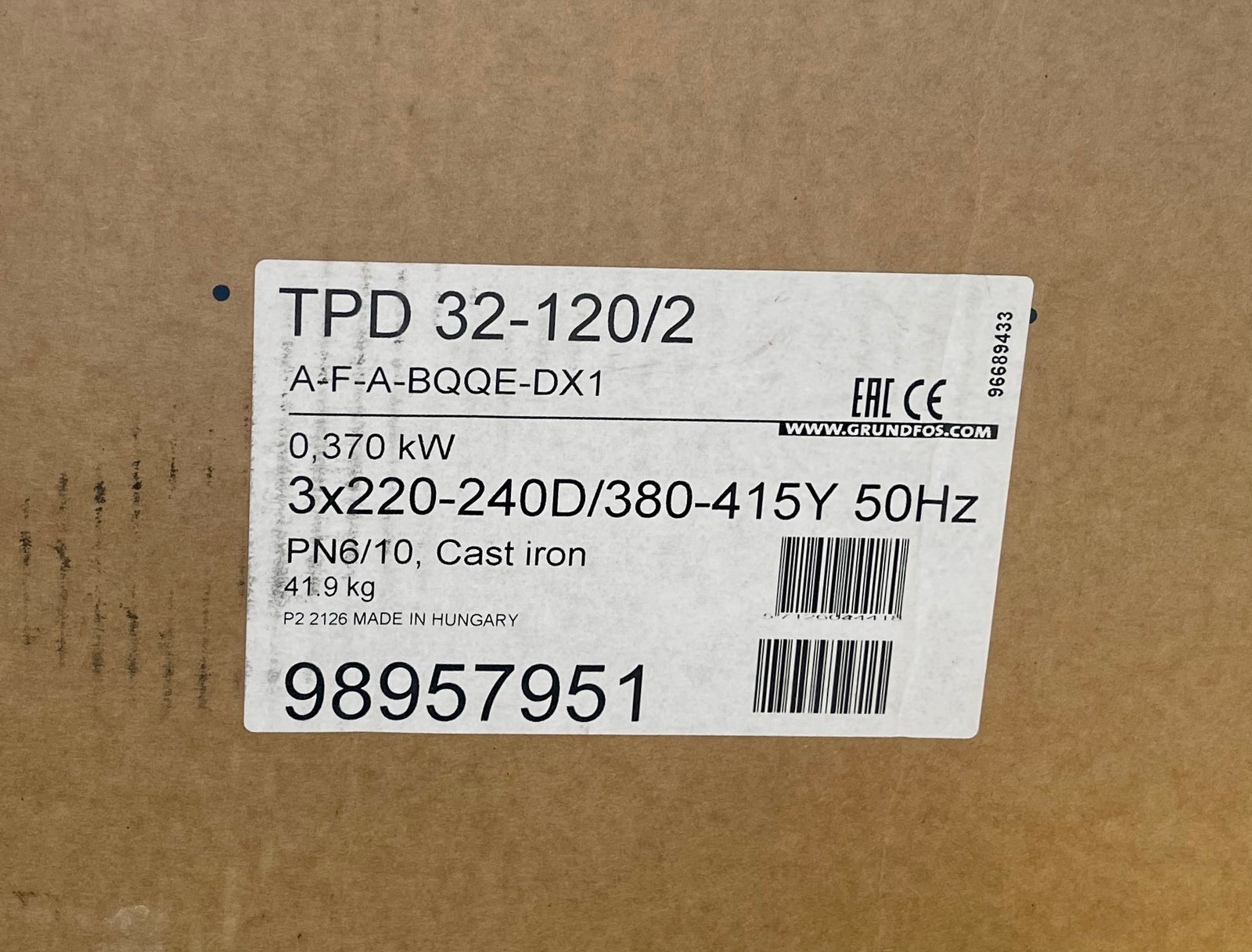 Grundfos TPD 32-120/2 A F A BQQ DX1 98957951 Circulator Pump 415v #2957/3762