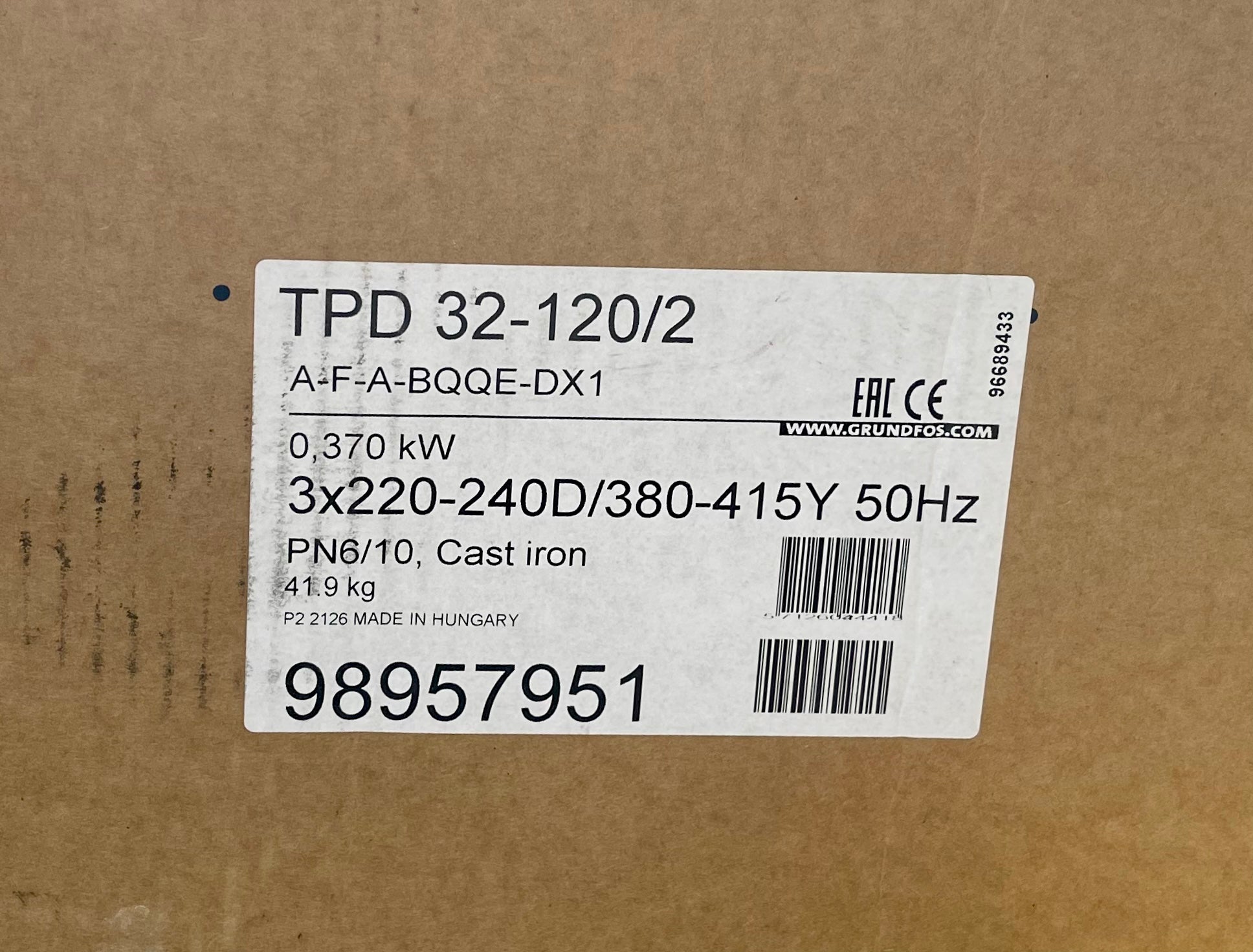 Grundfos TPD 32-120/2 A F A BQQ DX1 98957951 Circulator Pump 415v #2957/3762