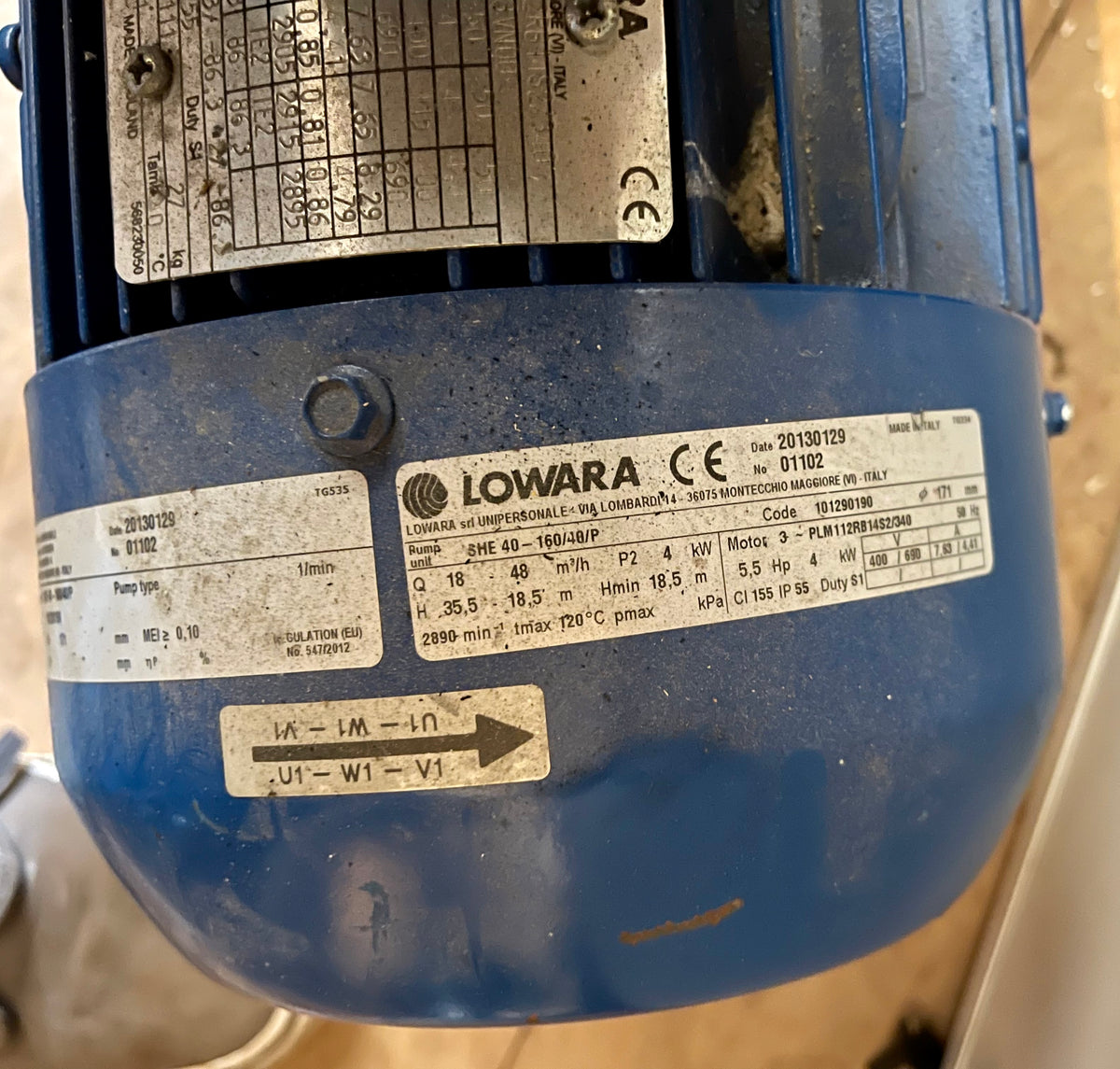 Lowara SHE 40-160/40/P End Suction 415v DN40 Pump 4kw Stainless 101290190 #2751