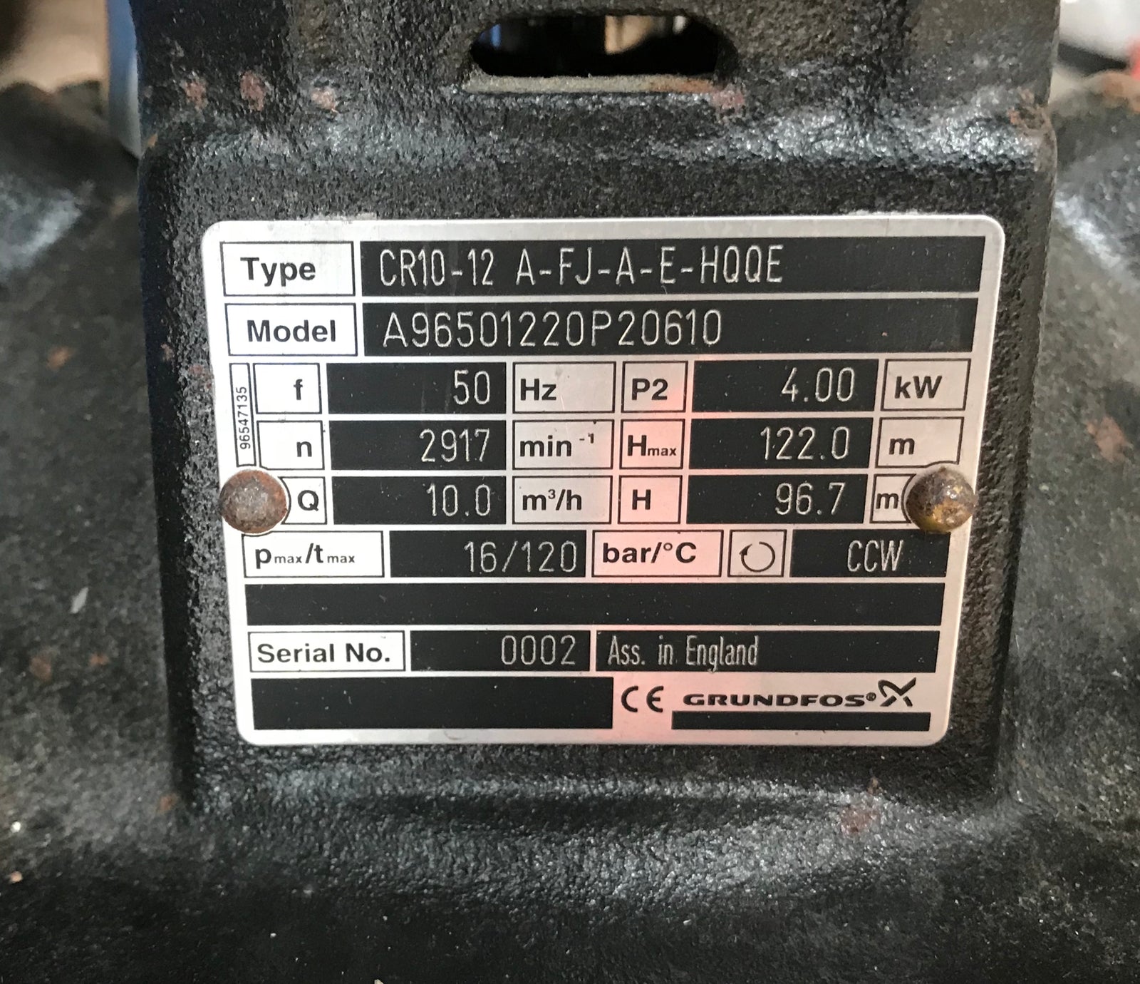 Grundfos CR 10-12 (cr8-120) Vertical Multistage Pump 96501220 415v #1061