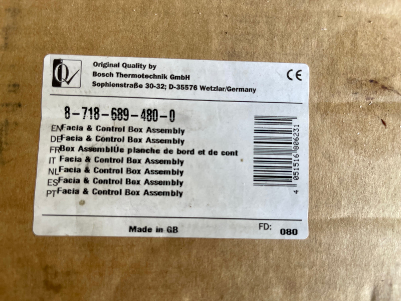 Worcester 87186894800 FACIA & CONTROL BOX ASSEMBLY #3053 VAT