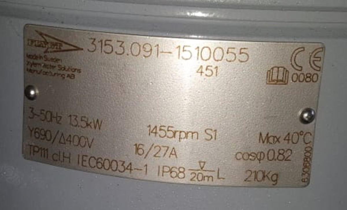 Flygt N 3153.091 HT 451 13.5kw 3~ submersible waste water pump #1292