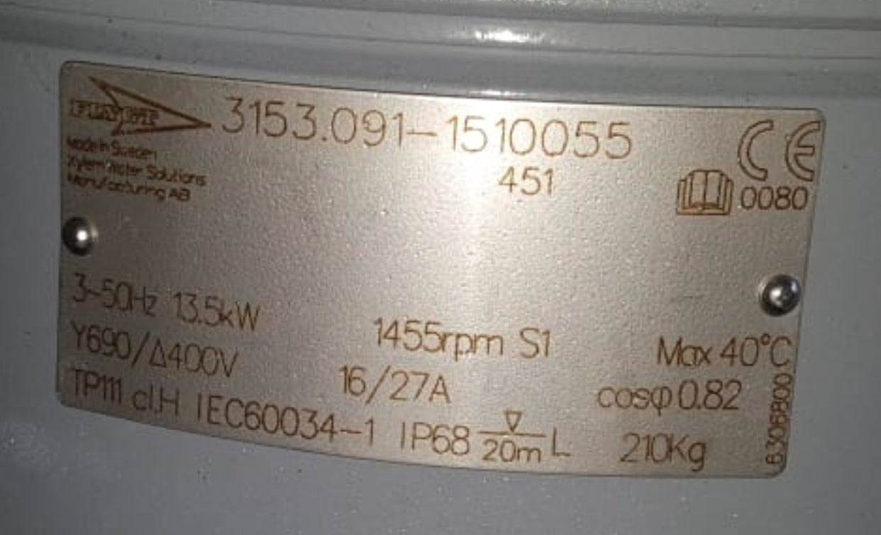 Flygt N 3153.091 HT 451 13.5kw 3~ submersible waste water pump #1292