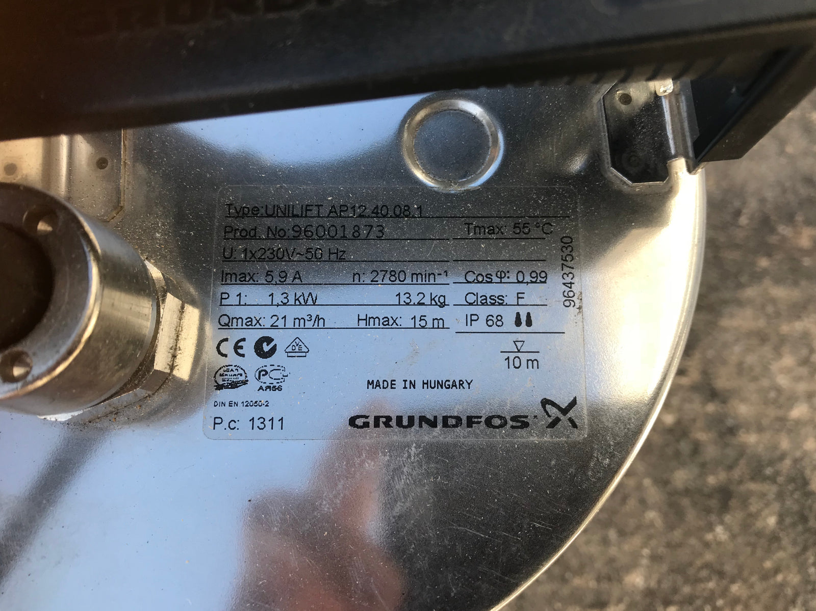 Grundfos Unilift AP 12.40.08.1 Dirty Water Pump without Floatswitch 240V 96001873 #845