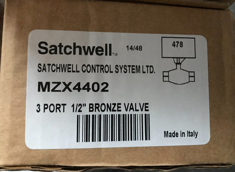 Satchwell Schneider MZX 4402 3 Port Low Pressure 1/2" Valve Bronze #1229