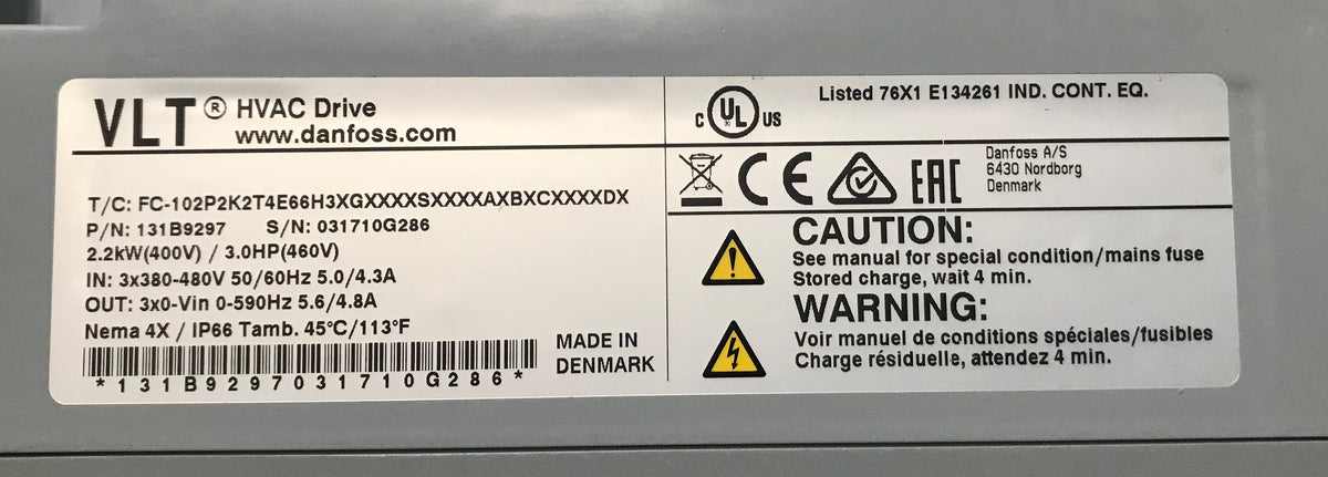 Danfoss VLT FC-102 2.2 KW HVAC 400V 3ph AC Inverter Drive - 131B9297 #1812