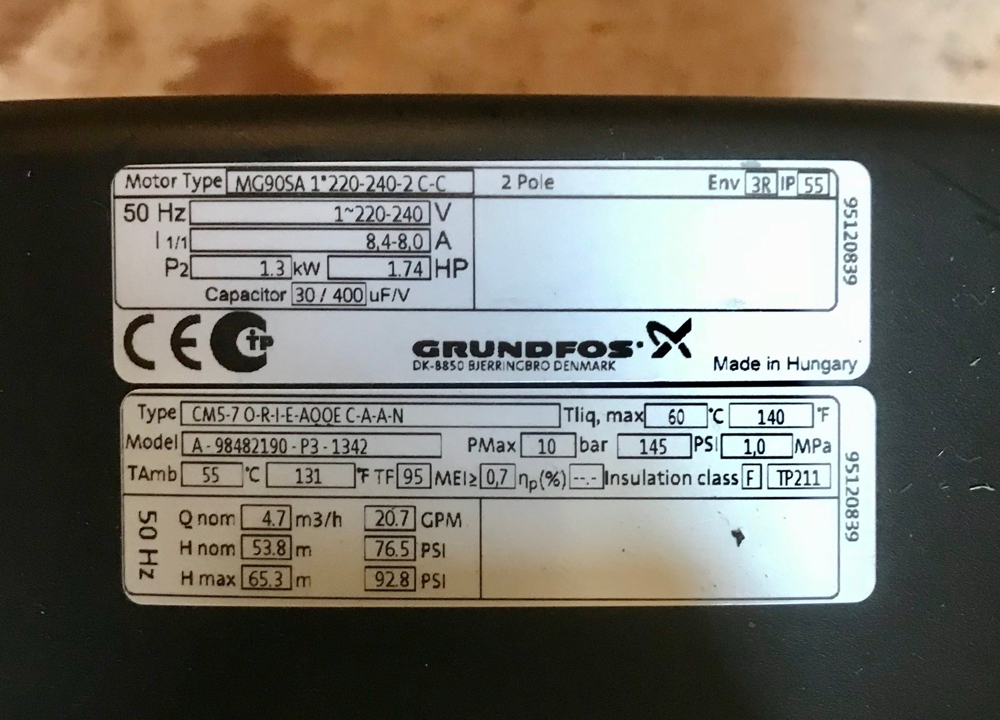 Grundfos CM 5-7 O R I E AQQE FAAN 98482190 Horizontal Multi-stage Pump 240v #2153